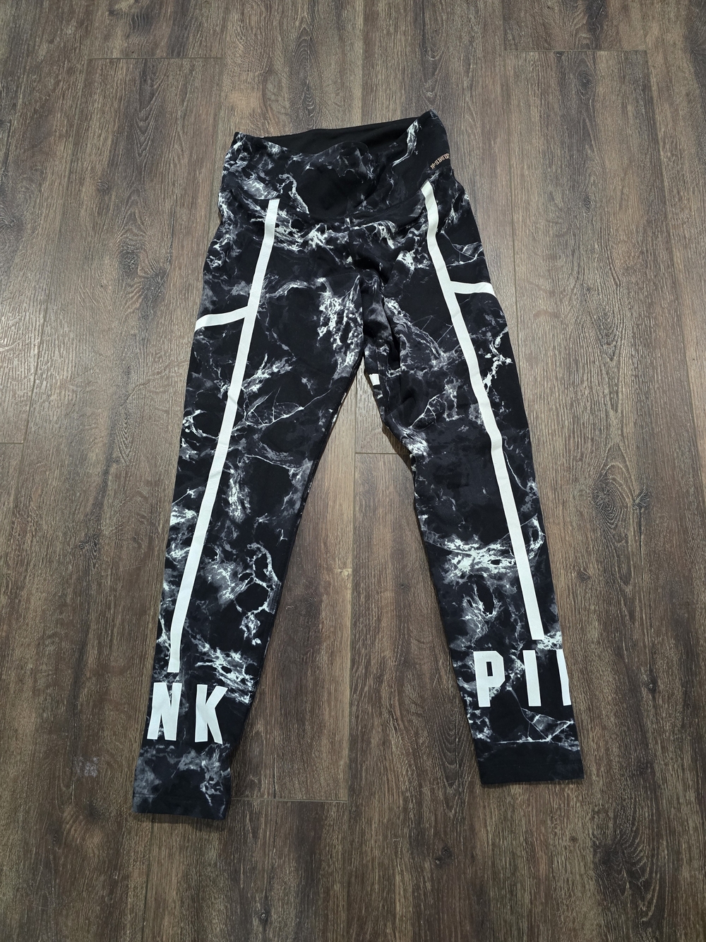 Victoria's Secret PINK Black Marble Leggings with White Stripes